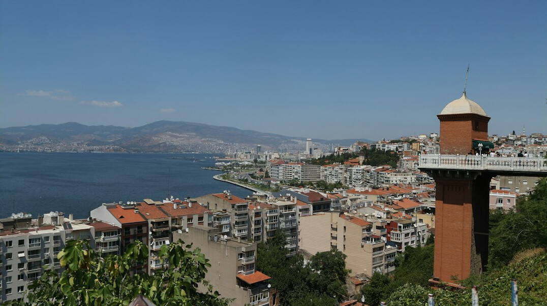 View of Izmir bay from the historic Asansor tower terrace